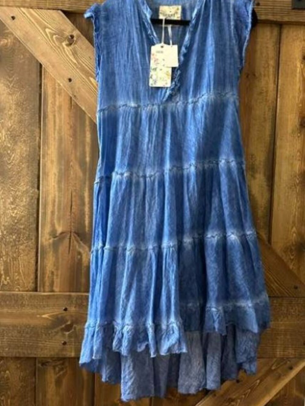 LulaLife Breeze Tier Dress Lightweight & Slip Indigo Blue Tie Dye Tiered NWT